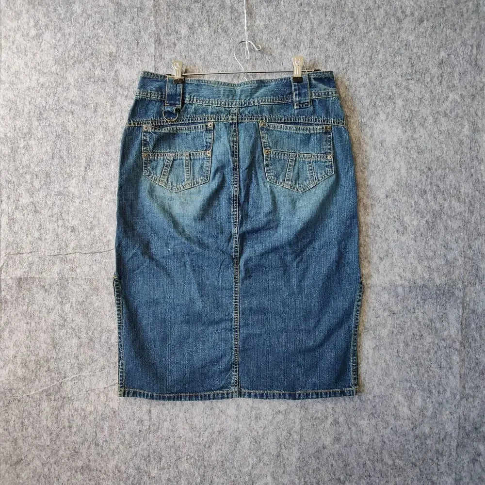 VTG Casual Streetwear Teen Junior UNIONBAY Y2K Denim Side Slits Midi Skirt